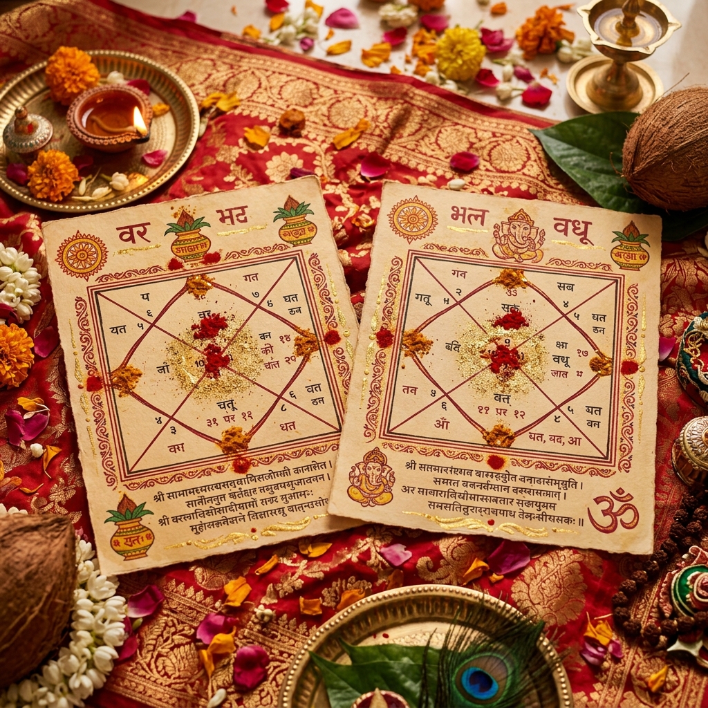 Traditional Vedic Marriage Kundli Horoscope Grid